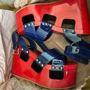 Miu Miu Red and Blue Platform Shoes